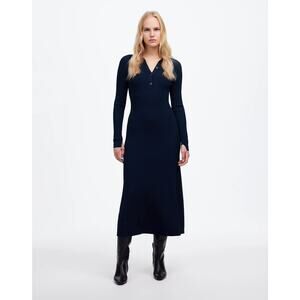$148 New Madewell Ribbed Long Sleeve Midi Dress - Navy XS